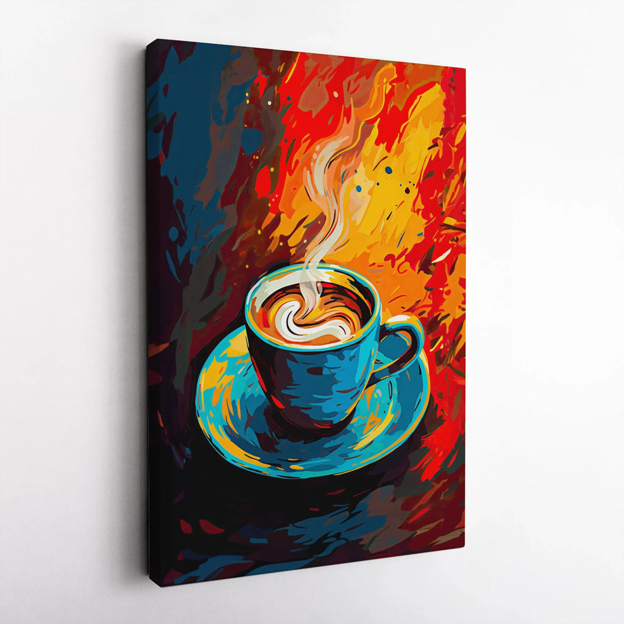 Abstract Coffee Cup Canvas Wall Art | Colorful Modern Oil Painting Style | Premium Gallery Wrap Print | Perfect Kitchen & Coffee Bar Decor Gift