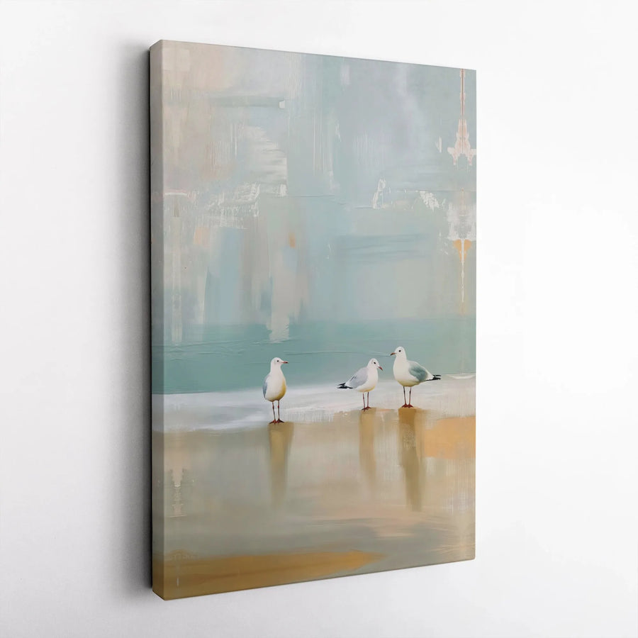 Seagull Coastal Wall Art | Abstract Beach Shoreline Canvas | Premium Gallery Wrap Decor | Relaxing Nautical Print For Living Room Home