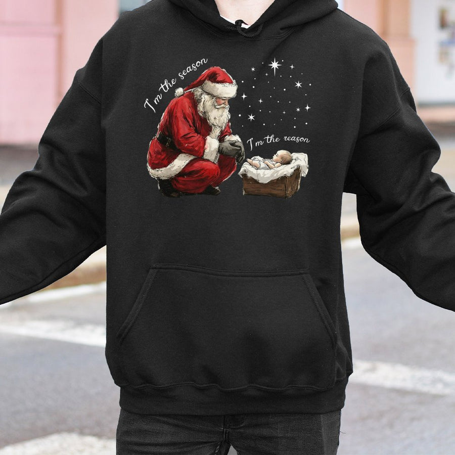 Religious Christmas Hoodie | Santa Kneeling Before Baby Jesus Design | Premium Cotton-Blend Sweatshirt | Meaningful Holiday Faith Gift