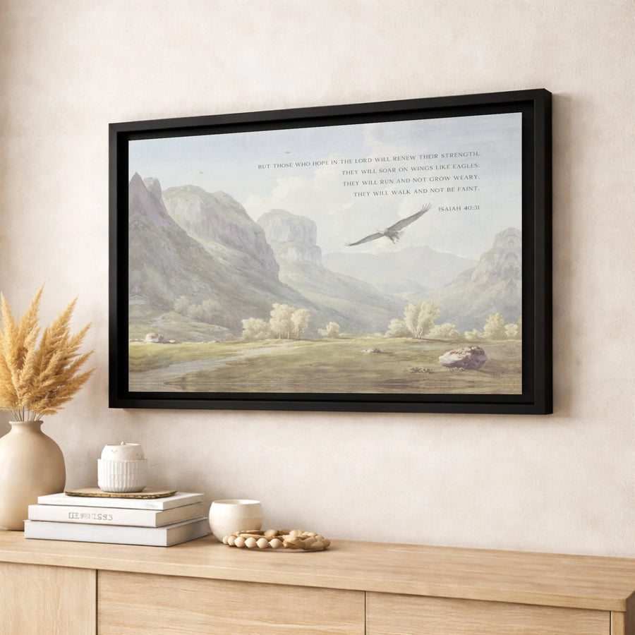 Isaiah 40:31 Bible Verse Canvas | Eagle Mountain Landscape Art | Premium Fade-Resistant Print | Christian Wall Decor Gift for Home or Office
