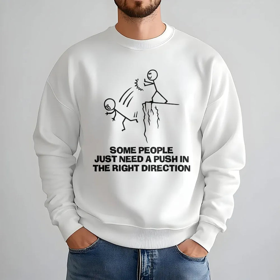 Sarcastic Stick Figure Sweatshirt | Funny Push Off a Cliff Graphic Tee | Soft Cotton Dark Humor Shirt | Edgy Gag Gift for Adults