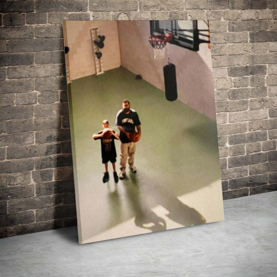 Father and Son Basketball Canvas Print | Nostalgic Court Photo Wall Art | Premium Gallery Wrapped Canvas | Gift for Dad from Son