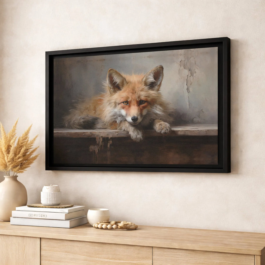 Red Fox Portrait Canvas Print | Rustic Wildlife Oil Painting Wall Art | 1.25-Inch Gallery Wrap | Premium Nature Decor for Home and Office