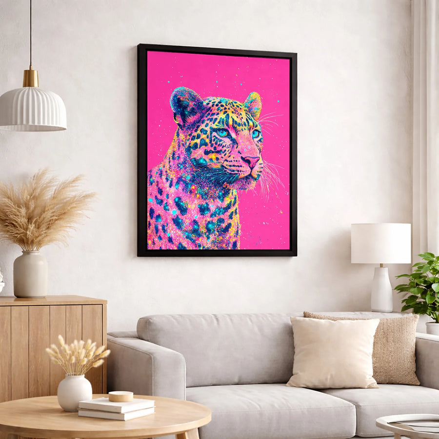 Colorful Leopard Pop Art Canvas | Vibrant Neon Animal Wall Decor | Premium 1.25-Inch Thick Gallery Wrap | Modern Home Office Statement Art