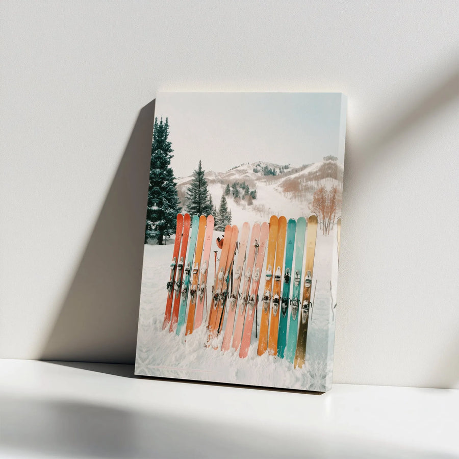Colorful Ski Wall Art | Vintage Snowy Mountain Landscape Canvas | Premium 1.25-Inch Gallery Wrap | Gift for Skiers and Winter Sports Lovers