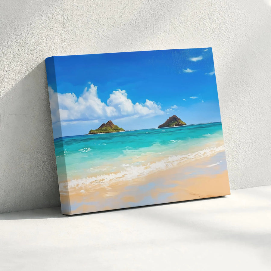 Hawaii Beach Wall Art | Lanikai Seascape Canvas Print | Premium Framed Tropical Ocean Decor | Coastal Living Room Home Gift