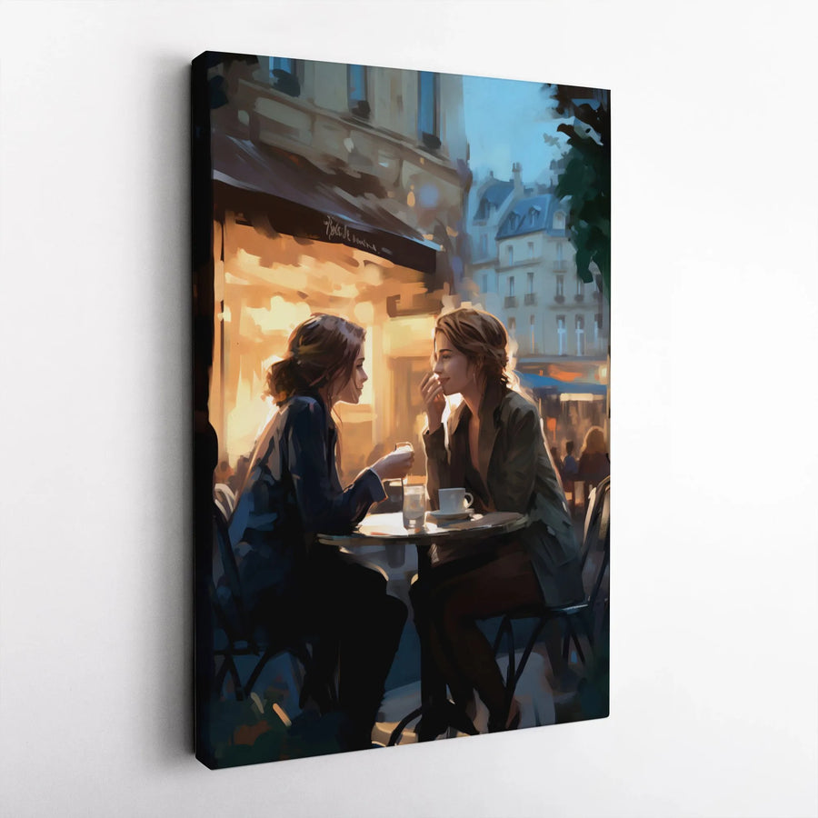 Parisian Cafe Wall Art | Romantic Evening City Scene | Premium Gallery-Wrapped Canvas | Sophisticated Home Decor Gift