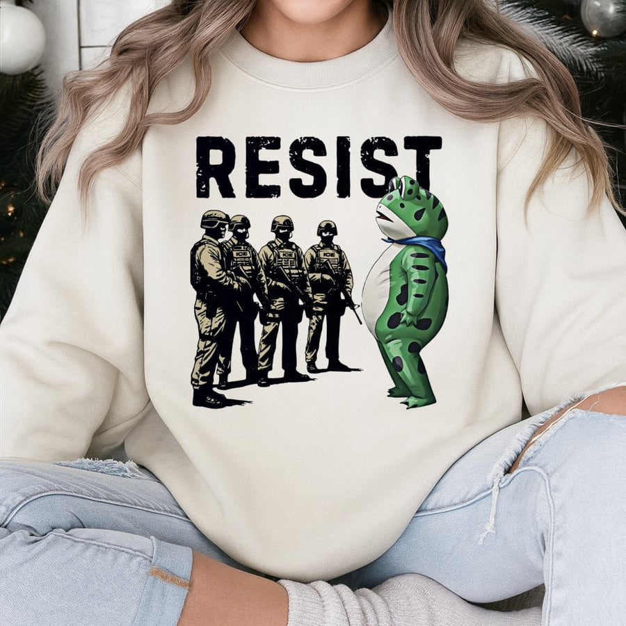 Resist Frog Sweatshirt | Portland Protest Graphic Print | Premium Cotton Blend Unisex Crewneck | Social Activism Gift