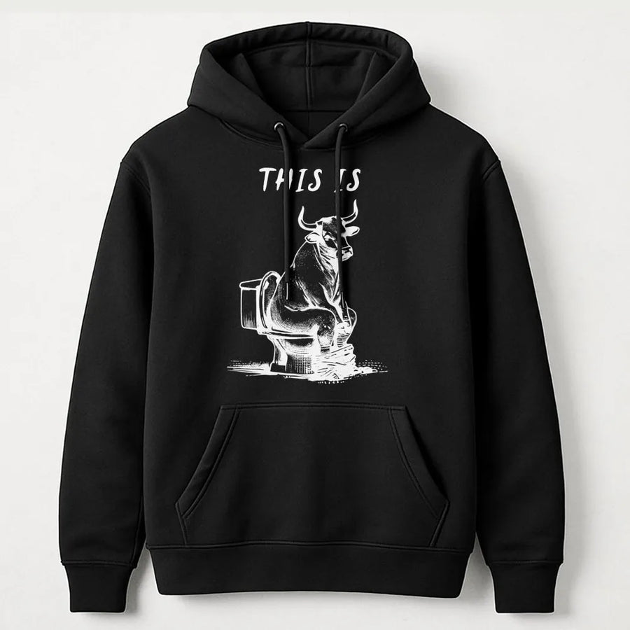 This Is Bull Shit Hoodie | Funny Cow Toilet Humor Graphic | Premium Cotton Blend | Unisex Gag Gift for Men and Women