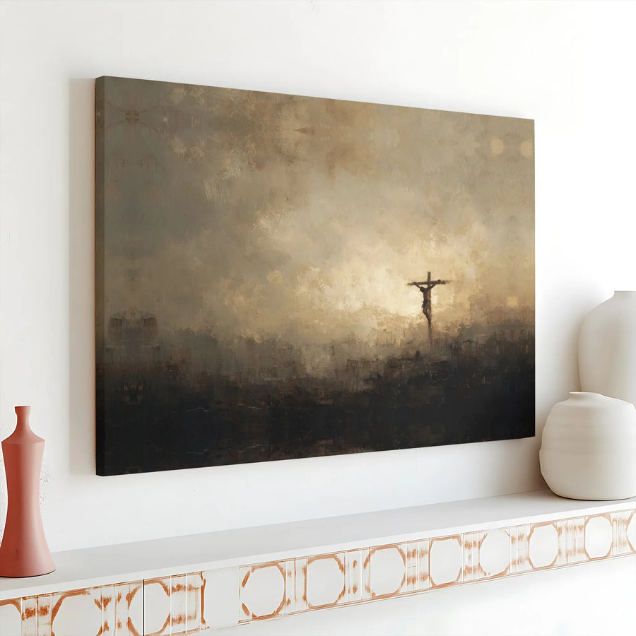 Jesus Crucifixion Canvas Wall Art | Abstract Jesus on the Cross Painting | Premium Gallery Wrapped Print | Christian Home Decor Gift for Believer