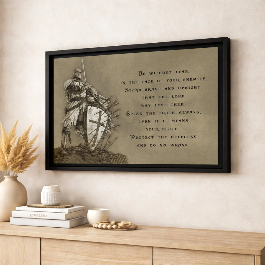 Templar Knight Wall Art | Be Without Fear Quote Canvas | Premium Gallery-Wrapped Decor | Inspirational Christian Gift for Men
