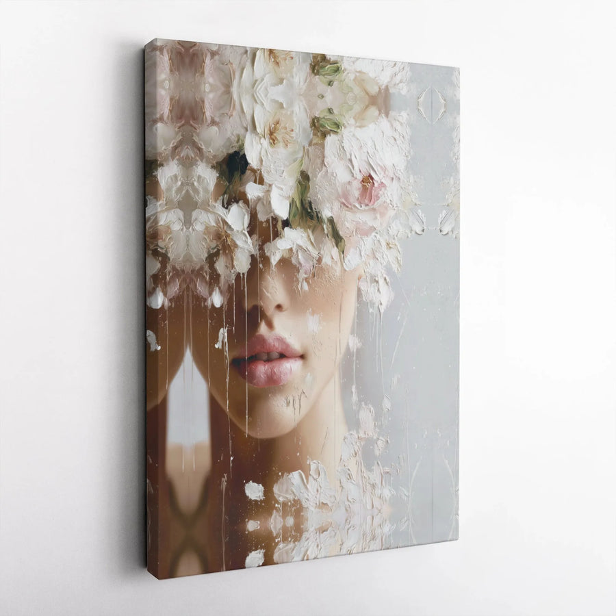 Abstract Floral Woman Canvas | Textured Flower Crown Art Print | Thick Gallery Wrap Canvas | Premium Modern Bedroom Decor Gift