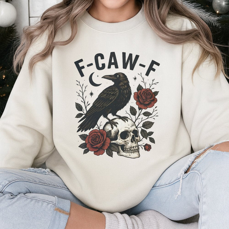F-Caw-F Raven Sweatshirt | Gothic Skull and Rose Design | Premium Cotton-Poly Blend | Edgy Halloween Gift for Crow Lovers