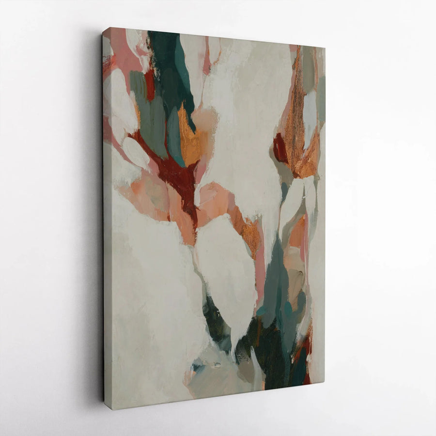 Abstract Wall Art Vertical Canvas | Modern Botanical Painting with Blush & Green Tones | Premium Thick Gallery Wrap Canvas | Living Room & Office Decor Gift