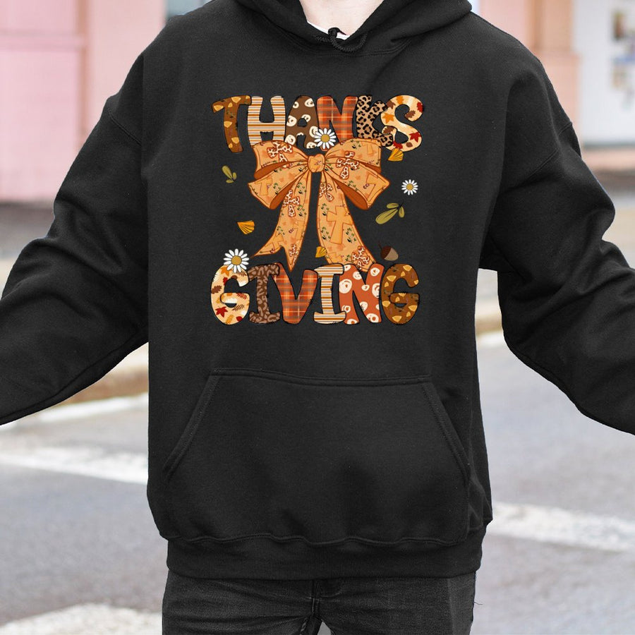 Thanksgiving Hoodie | Coquette Bow Fall Aesthetic Graphic | Soft Cotton-Blend Premium | Cute Autumn Gift For Women And Teens