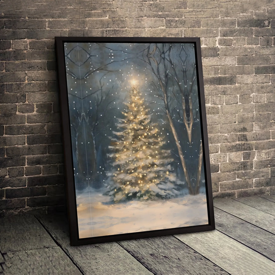 Christmas Tree Wall Art | Snowy Winter Forest Landscape | Premium Gallery Wrapped Canvas | Holiday Home Decor Gift