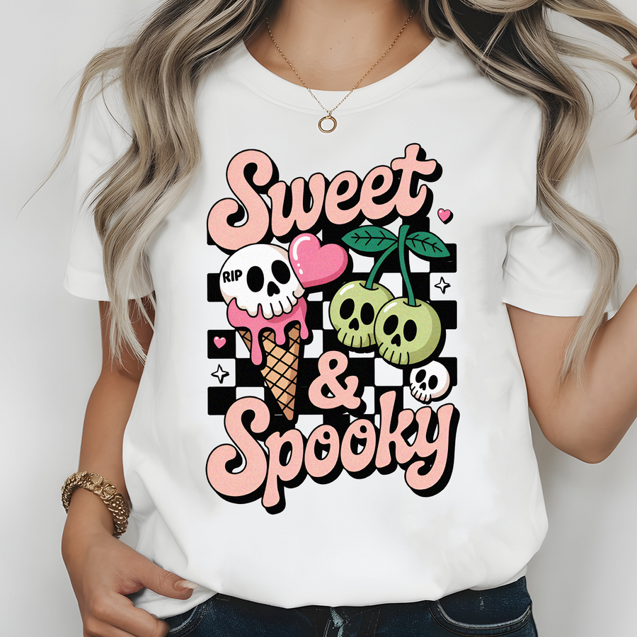 Sweet and Spooky Halloween T-Shirt | Retro Skull Ice Cream & Cherry Design | Premium Soft Cotton Blend | Cute Ghostly Aesthetic Gift for Her