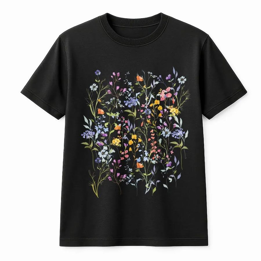 Wildflower Botanical T-Shirt | Vintage Pressed Flowers Graphic | Premium Cotton-Blend Sweatshirt | Boho Cottagecore Gift for Gardener