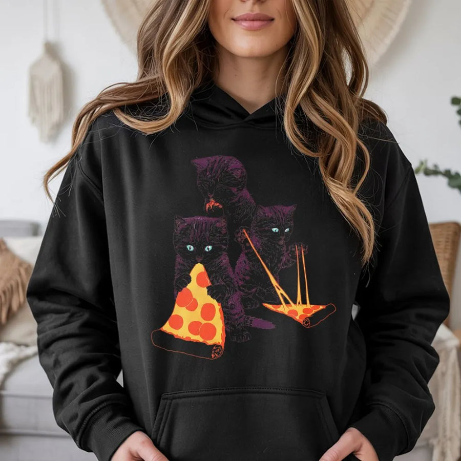 Pizza Cat Hoodie | Funny Kitten Eating Pizza Graphic | Premium Cotton Blend Streetwear | Cute Animal Gift for Cat Lovers