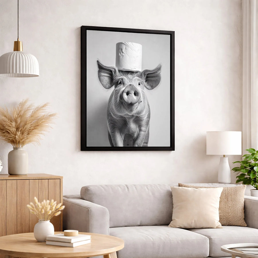 Funny Pig Canvas Wall Art | Bathroom Humor Toilet Paper Decor | Gallery Quality 1.25" Profile | Whimsical Farmhouse Gift for Home Office