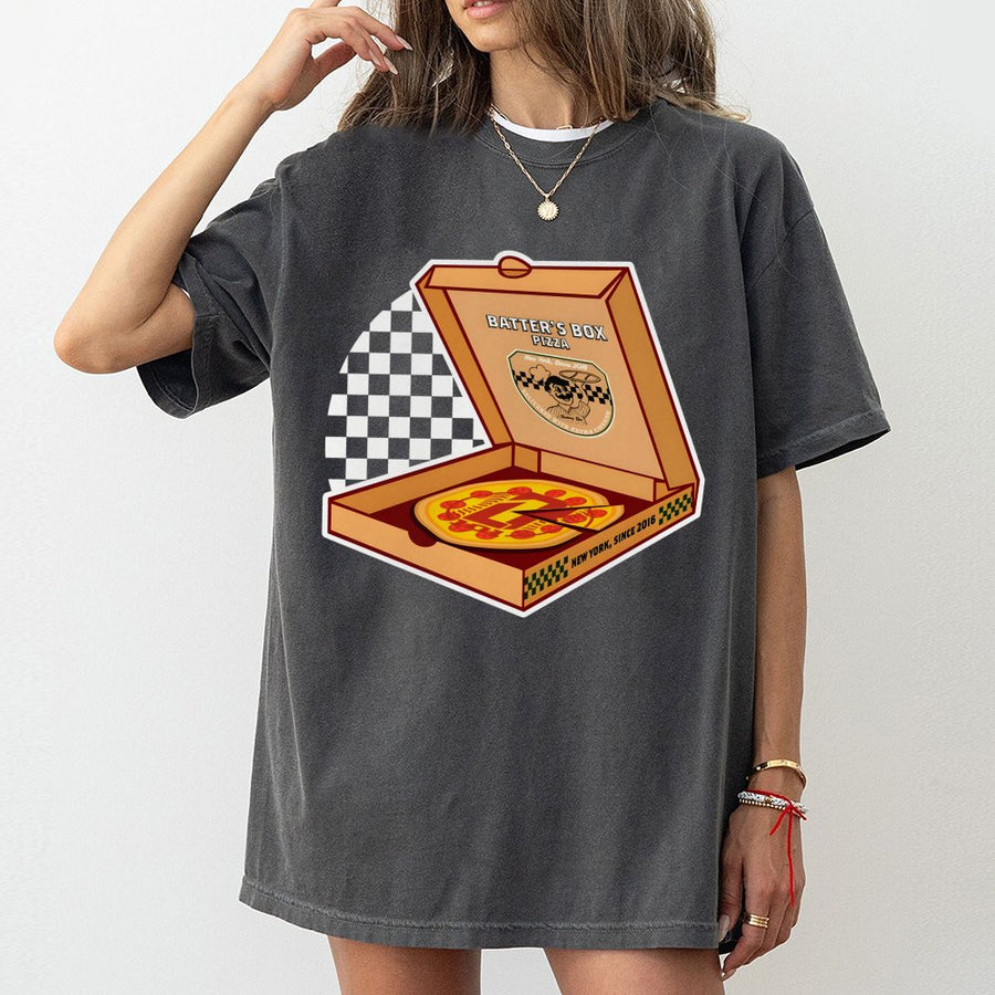Pizza Delivery T-Shirt | Batter's Box Baseball Graphic Tee | Premium Cotton Casual Top | Unique Foodie & Sports Lover Gift for Men Women