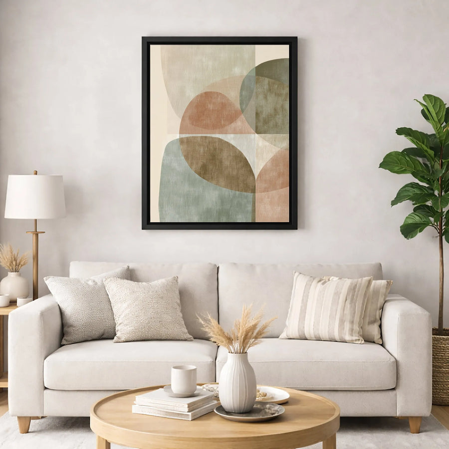 Abstract Geometric Canvas Wall Art | Mid-Century Modern Earthy Tones | Premium Gallery-Wrapped Print | Minimalist Living Room Home Decor
