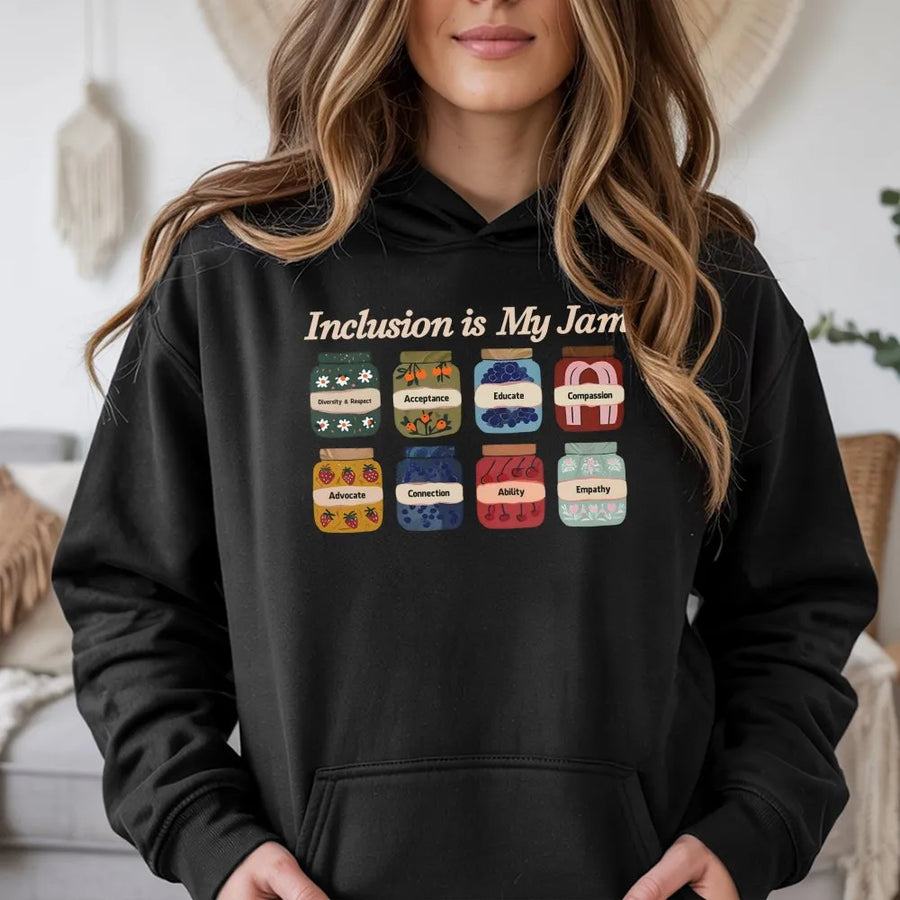 Inclusion Is My Jam Hoodie | Retro Jam Jar Graphic | Premium Cotton Blend | Gift for Special Education Teacher