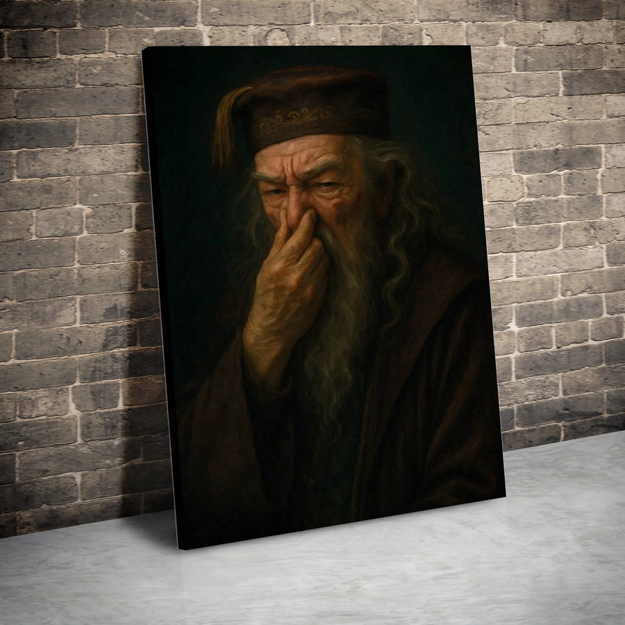 Wizard Portrait Canvas Wall Art | Funny Old Man Pinching Nose Painting | Premium Gallery Wrapped Decor | Unique Home Office Gift