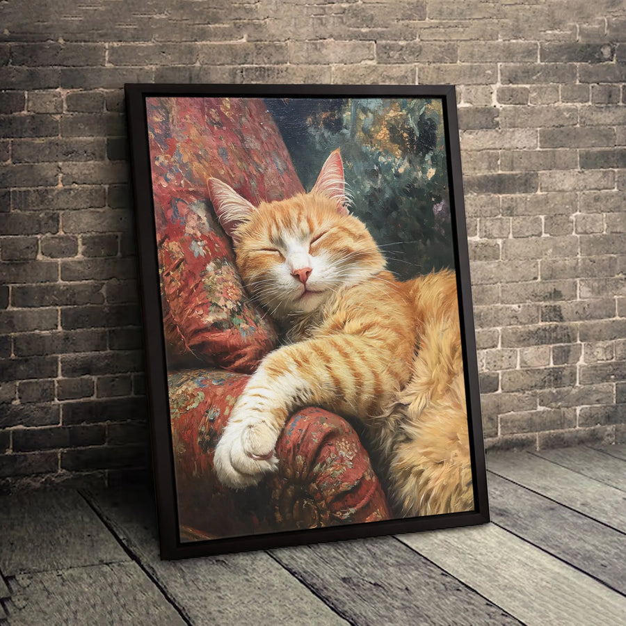 Orange Tabby Cat Wall Art | Sleeping Kitten Oil Painting Style | Premium 1.25" Gallery Canvas | Cozy Home Decor Gift for Cat Lovers