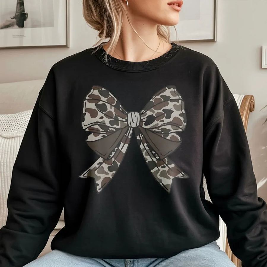 Camo Bow Sweatshirt | Coquette Aesthetic Hunting Style | Premium Cotton Blend | Gift For Her Women Hunter