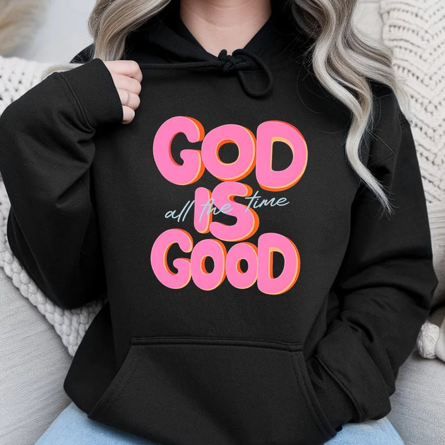 God Is Good All The Time Hoodie | Retro Christian Graphic Sweatshirt | Premium Cotton Blend | Faith Based Apparel Gift For Him And Her