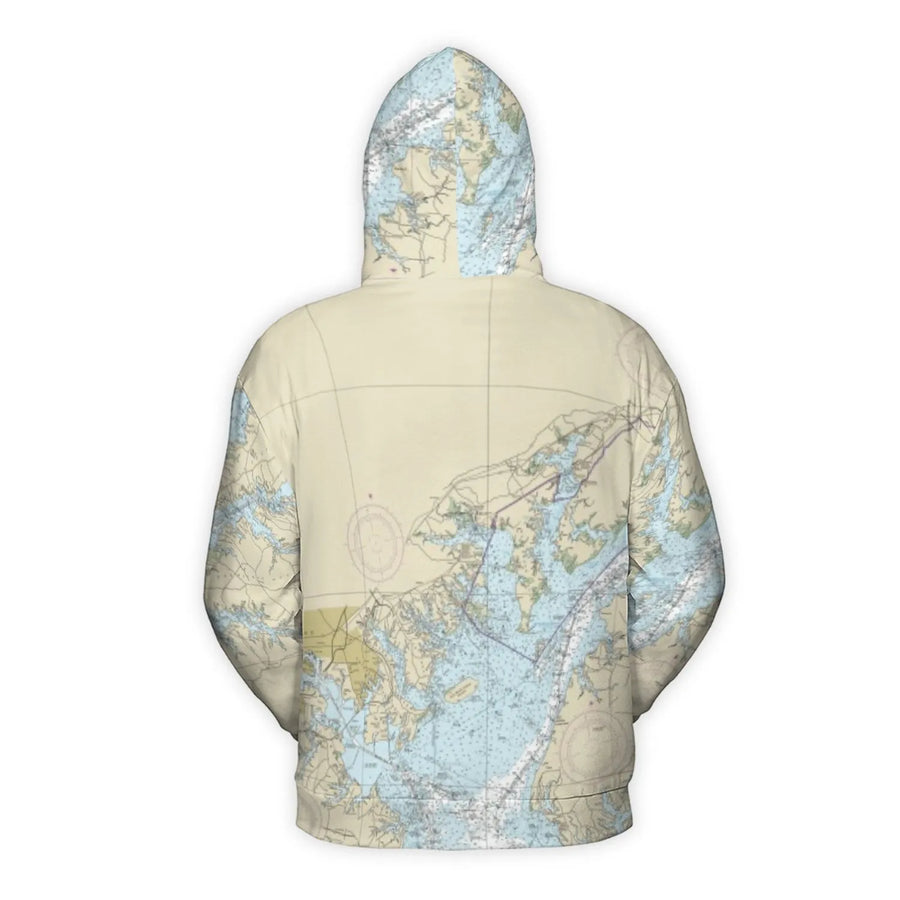 Nautical Map Hoodie | All-Over Print Maritime Chart Design | Premium Brushed Fleece Pullover | Unisex Sailing & Boating Gift