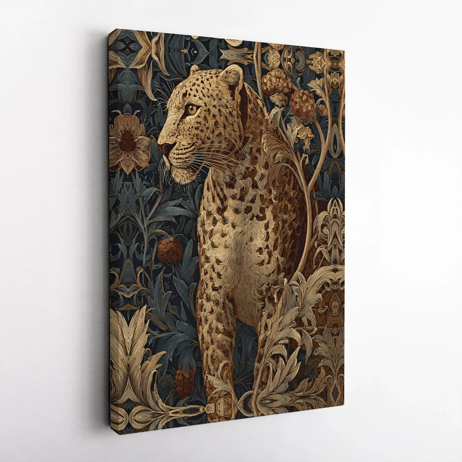 Leopard Canvas Wall Art | Vintage Floral Illustration | Premium Gallery Wrapped Canvas | Moody Botanical Home Decor Gift