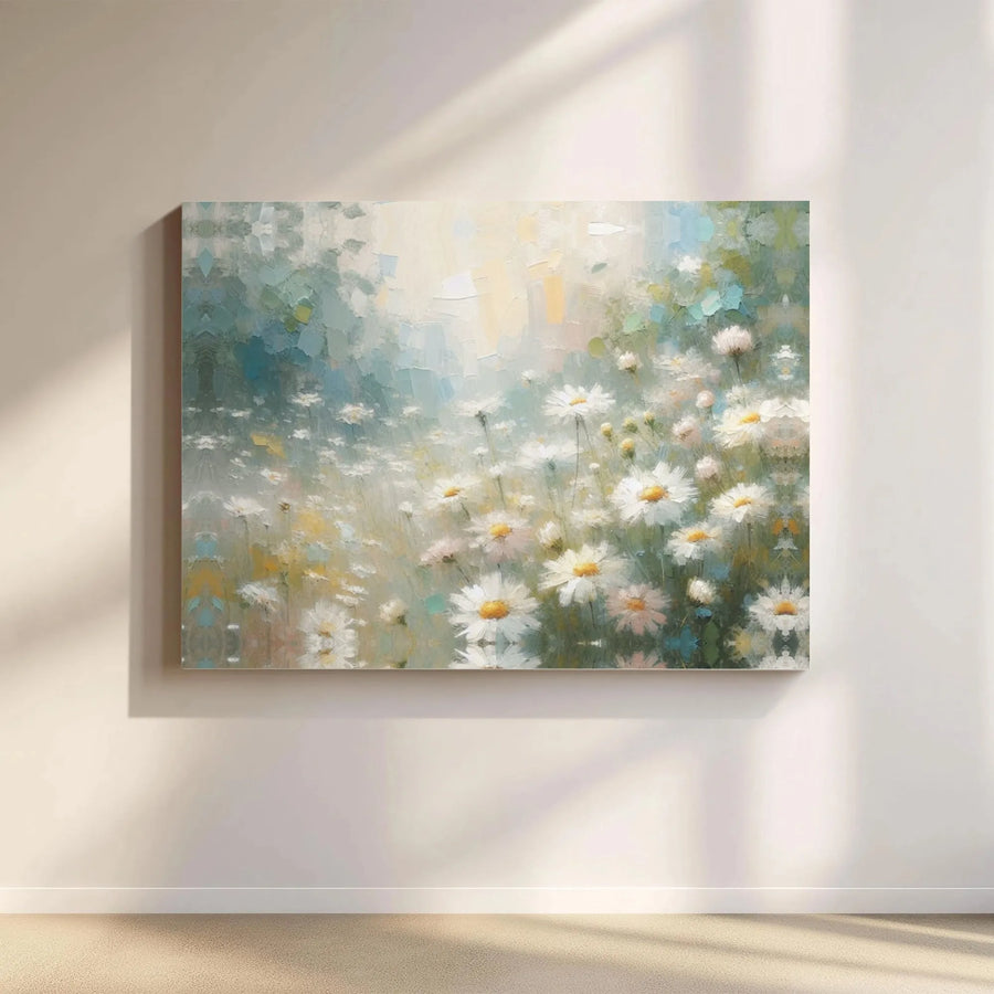 Impressionist Daisy Field Canvas Art | Abstract Wildflower Meadow Painting | Premium Gallery Wrapped Canvas | Living Room Decor Gift