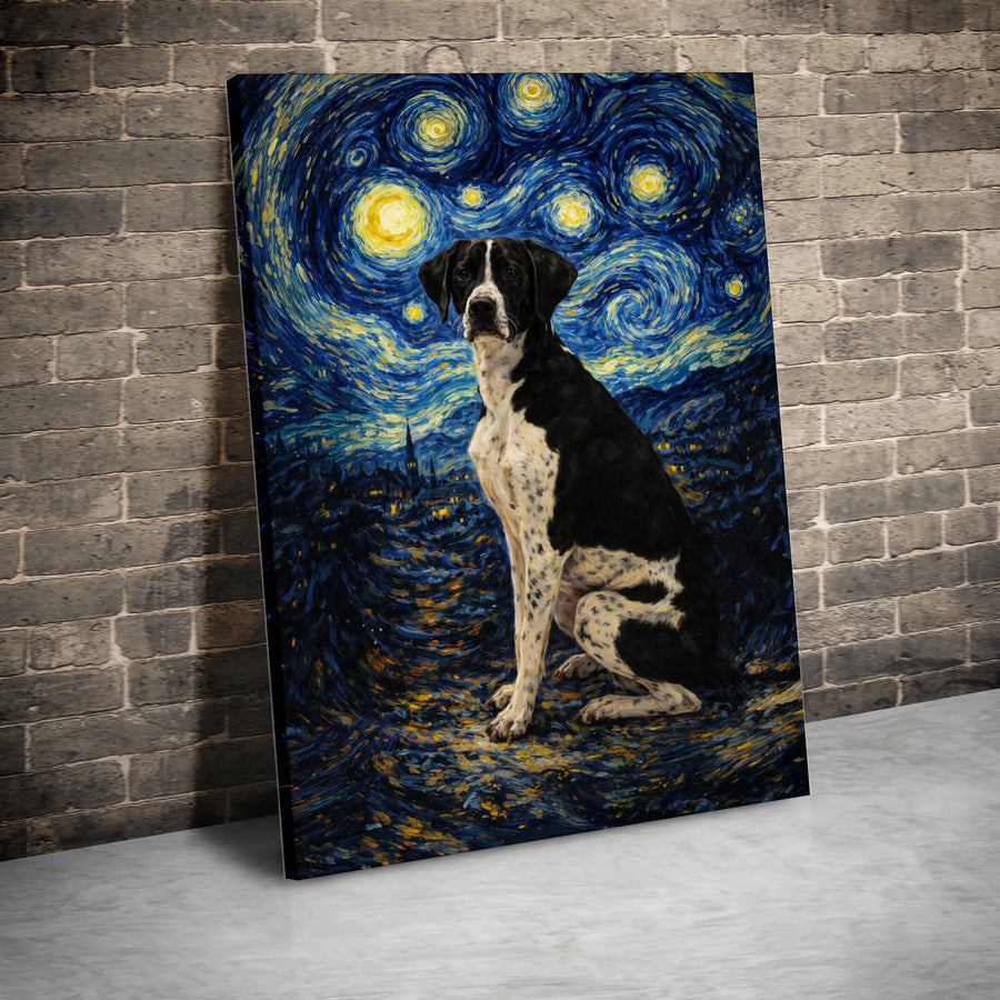 Starry Night Dog Canvas Print | German Pointer Van Gogh Style Art | Premium Gallery Wrapped Canvas | Unique Gift for Dog Lover, Pet Owner