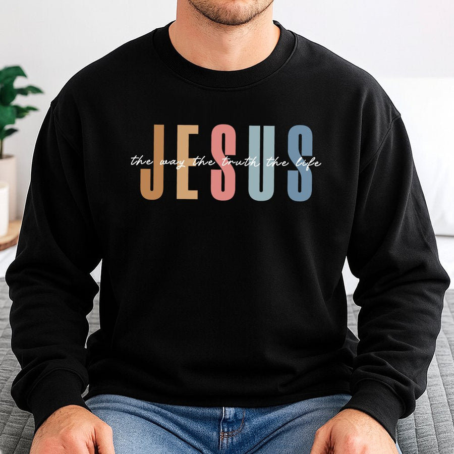 Jesus The Way The Truth The Life Sweatshirt | Retro Christian Apparel | Cotton Blend Crewneck | Religious Faith Gift for Men and Women