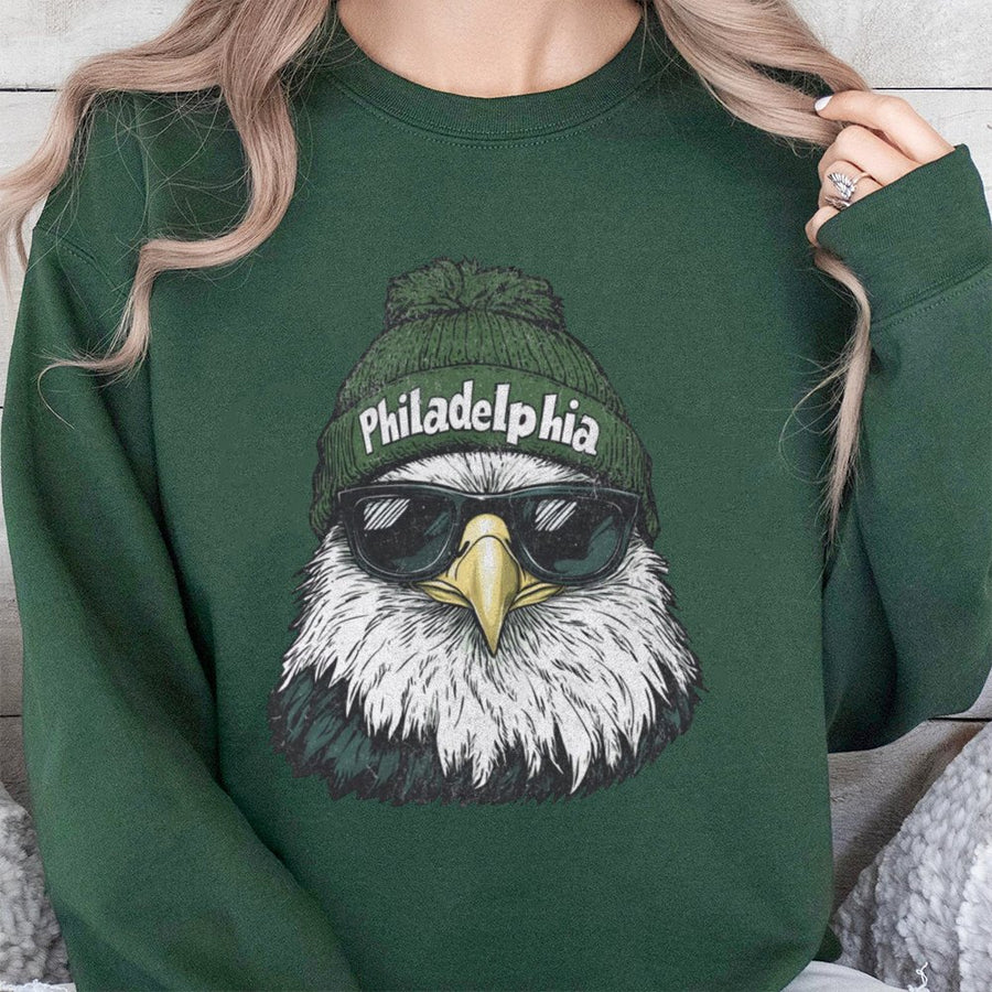Philadelphia Eagle With Sunglasses And Beanie Sweatshirt