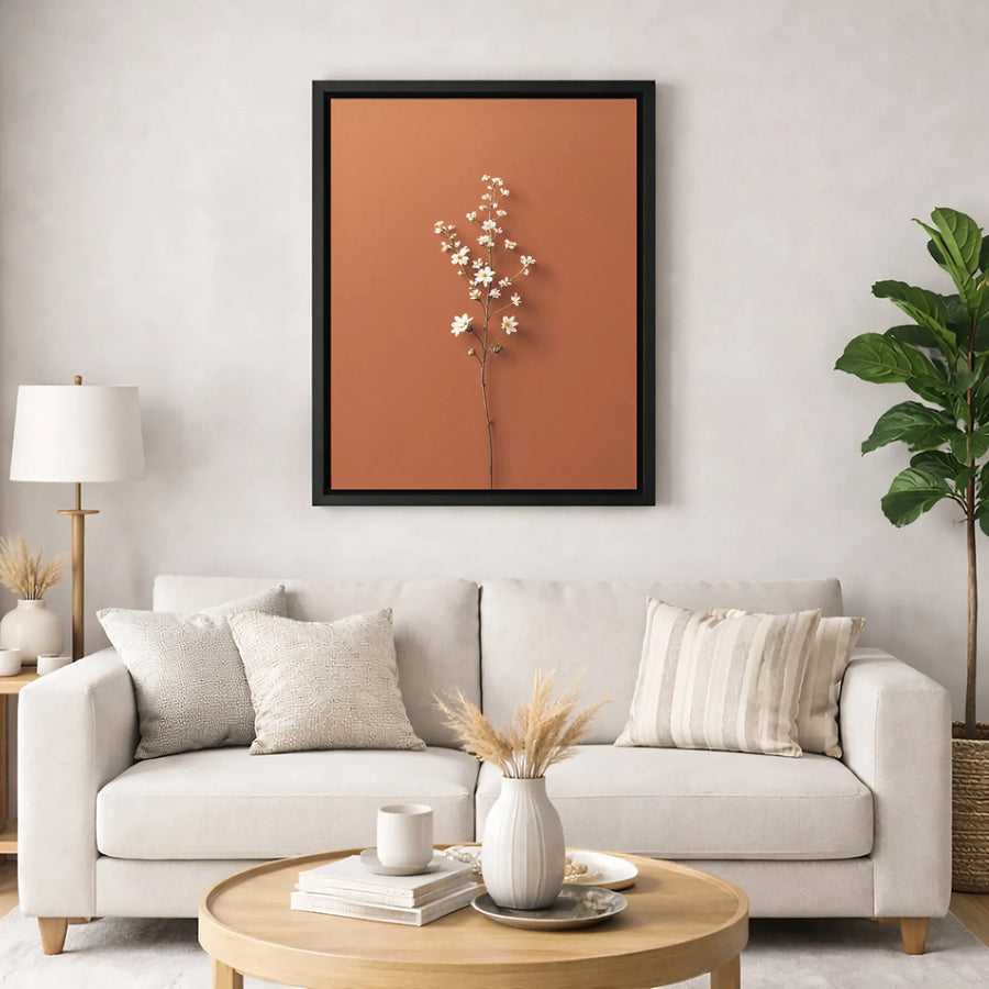 Minimalist White Flower Canvas Wall Art | Botanical Terracotta Print | Premium 1.25-Inch Gallery Wrap | Modern Home Decor Gift