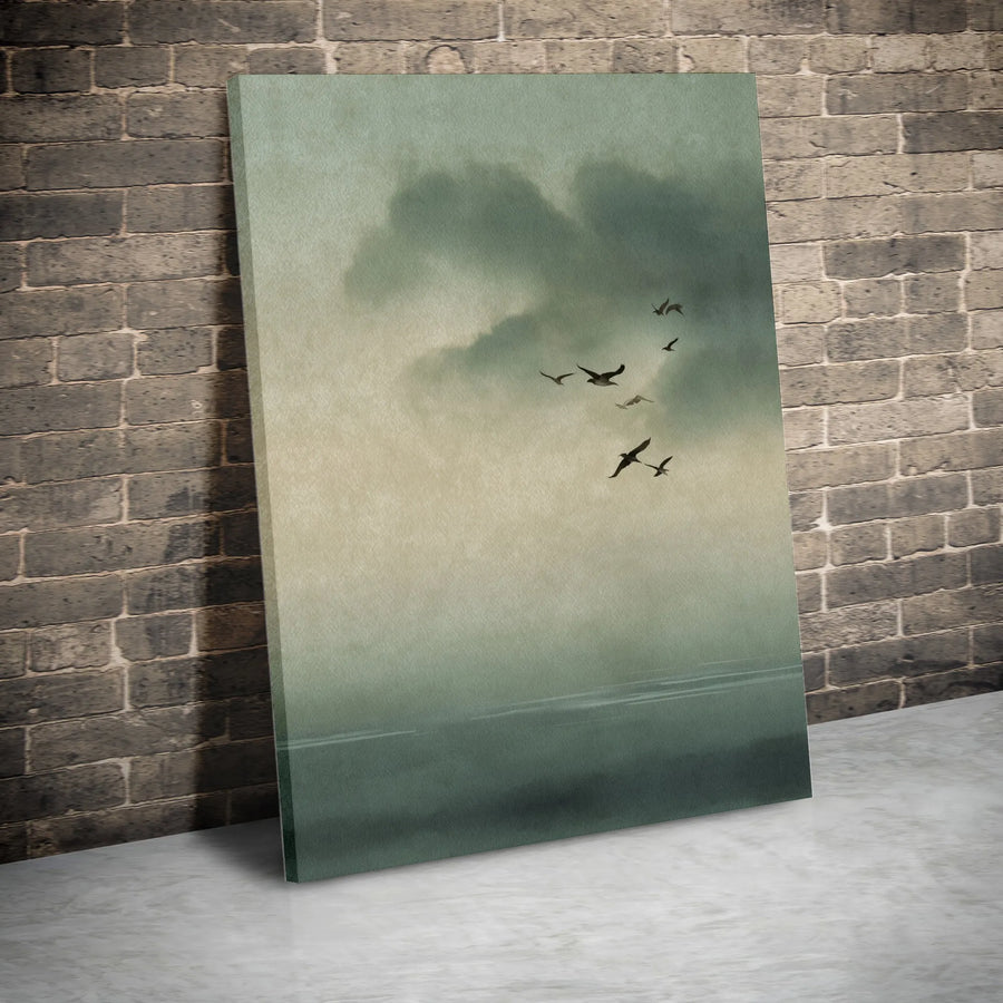 Moody Birds Canvas Wall Art | Atmospheric Coastal Landscape Print | Premium Gallery Wrap Canvas | Minimalist Home Decor Gift