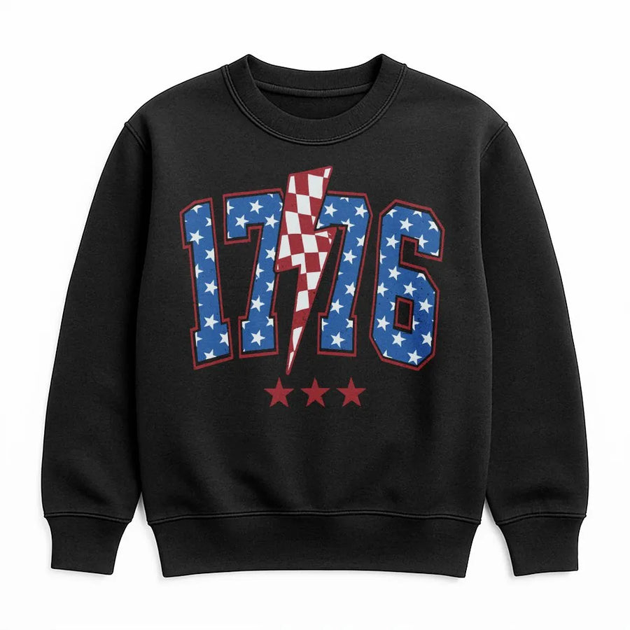 Vintage 1776 Sweatshirt | Patriotic USA Flag Lightning Bolt Graphic | Premium Cotton-Blend Sweatshirt | 4th of July Gift for Men Women