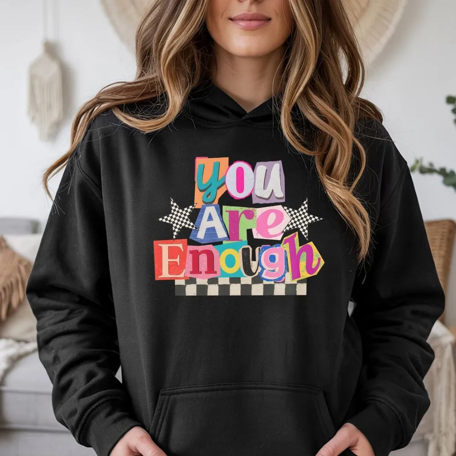 You Are Enough Hoodie | Retro Y2K Aesthetic Graphic Pullover | Premium Cotton Blend | Inspirational Mental Health Gift for Women & Teens