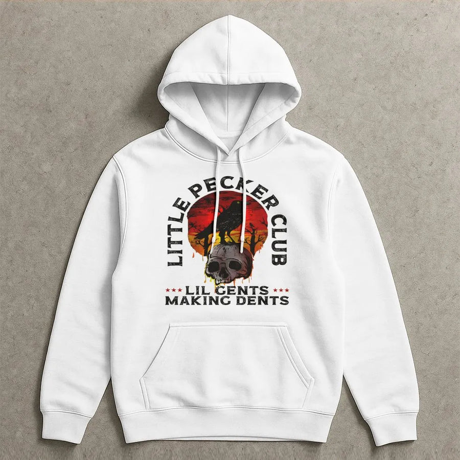 Little Pecker Club Hoodie | Raven Skull Graphic Print | Premium Soft Cotton Blend | Unique Gothic Streetwear Gift for Men and Women