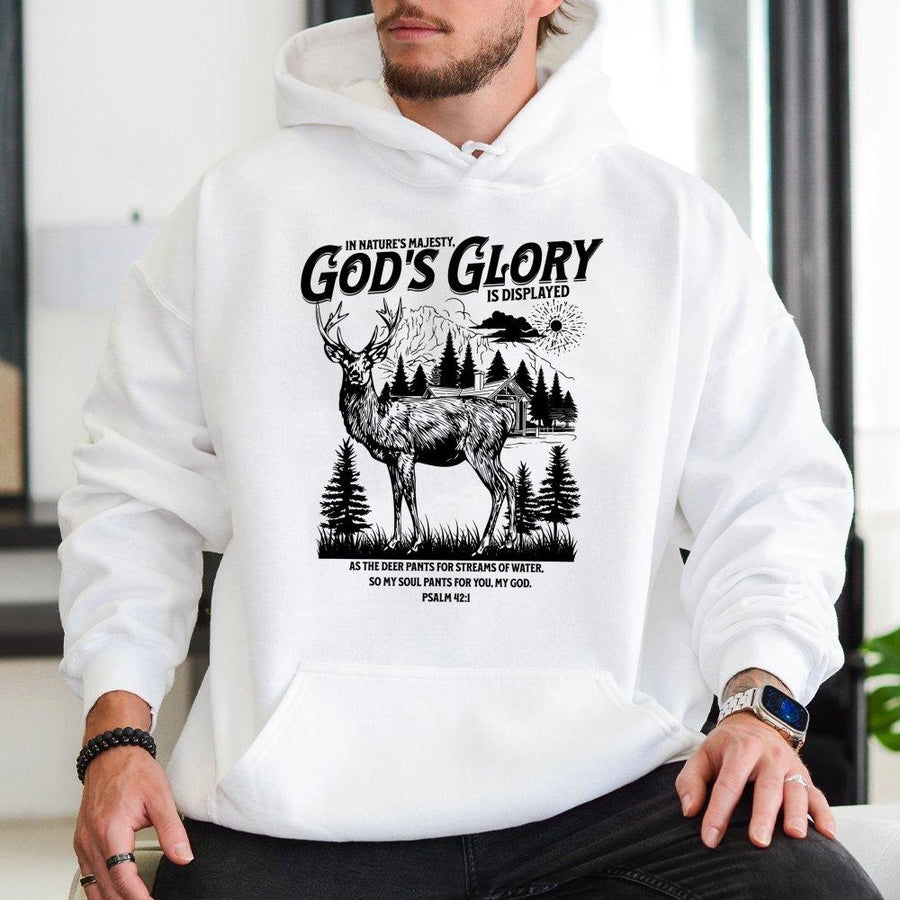 Psalm 42:1 Deer Hoodie | Christian Faith Scripture Nature Graphic | Premium Cotton Blend Unisex Sweatshirt | Spiritual Gift for Outdoor Lovers