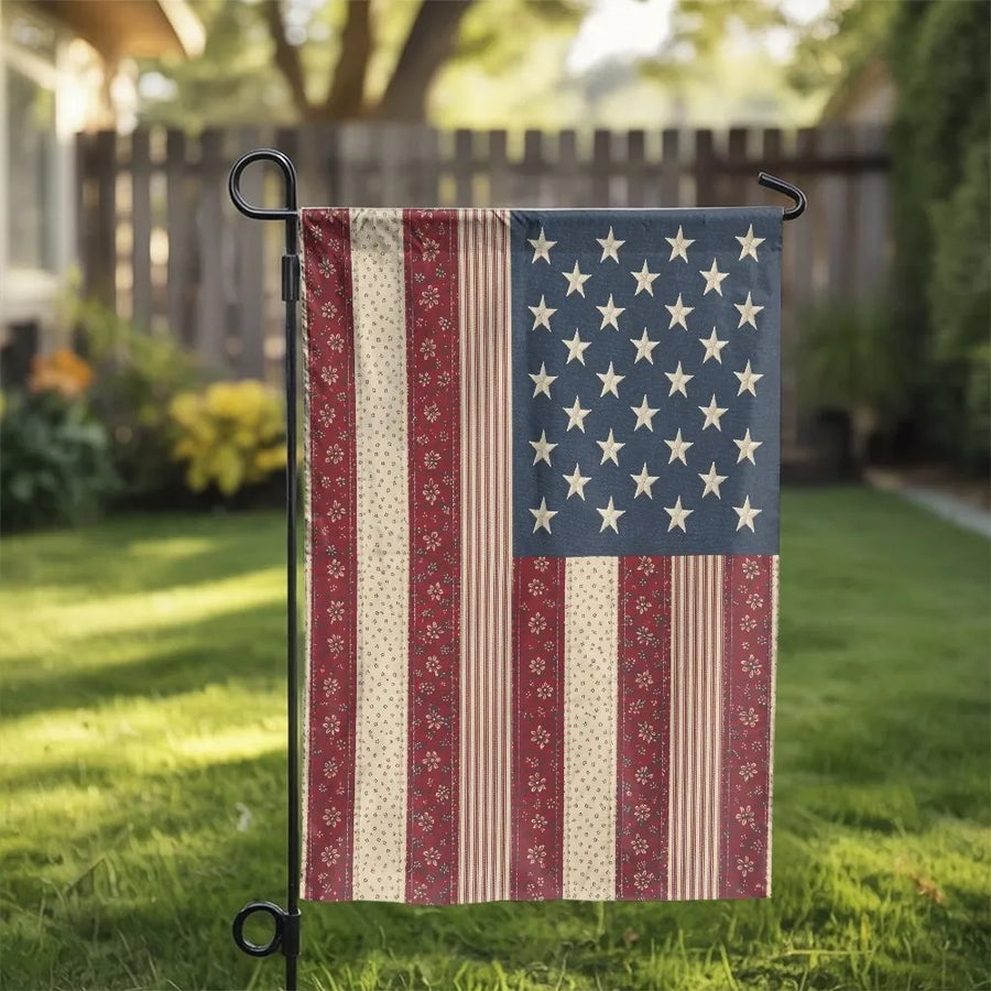 Vintage American Flag Garden Flag | Rustic Patchwork Stars & Stripes | Premium All-Weather Polyester | Patriotic Yard Decor Gift for 4th of July
