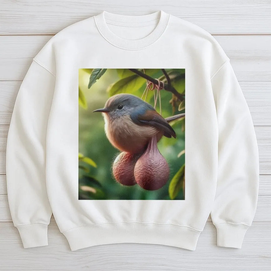 Funny Bird With Balls Sweatshirt | Titmouse Meme Graphic Jumper | Soft Fleece Pullover | Gag Gift for Bird Lovers