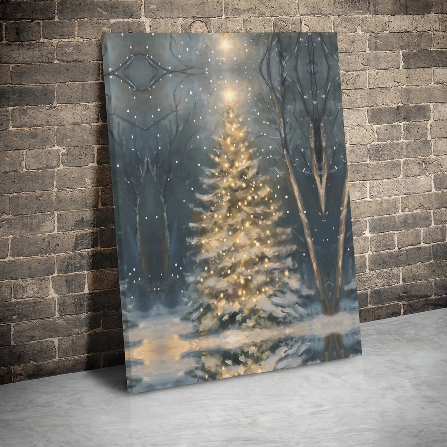 Christmas Tree Canvas Wall Art | Snowy Forest Winter Landscape | Gallery Wrapped Premium Print | Cozy Holiday Home Decor Gift