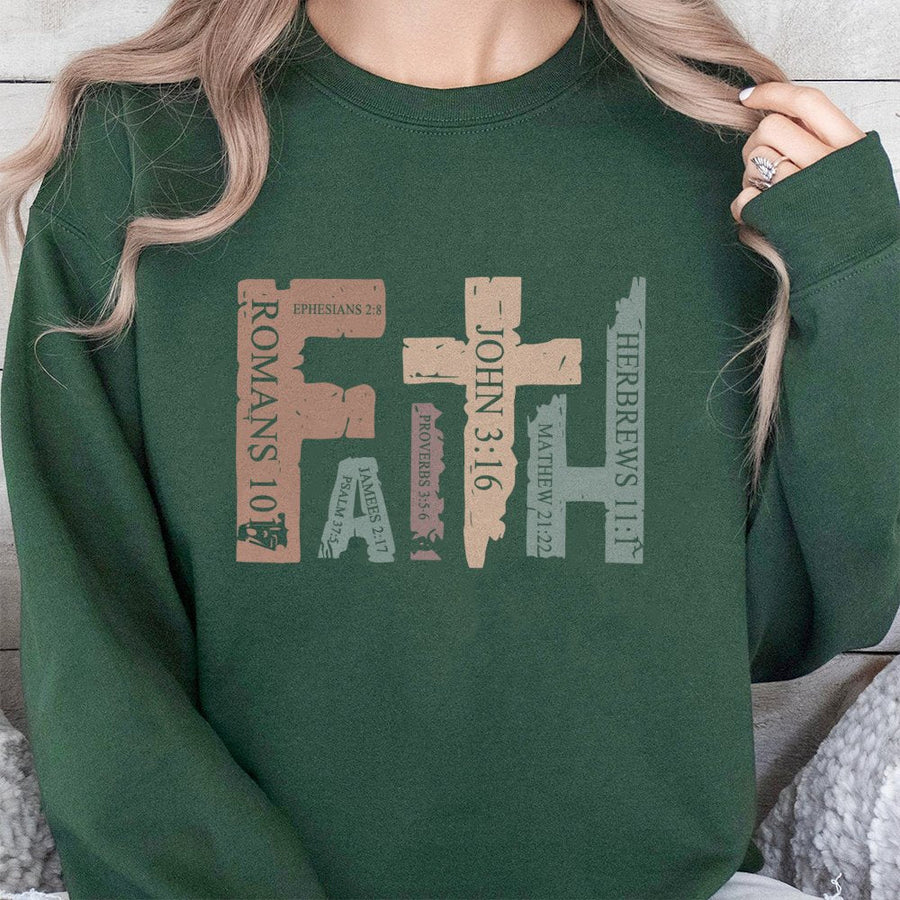 Faith Scripture Sweatshirt | Christian Bible Verse Graphic Design | Premium Cotton Blend Crewneck | Religious Gift for Women and Men
