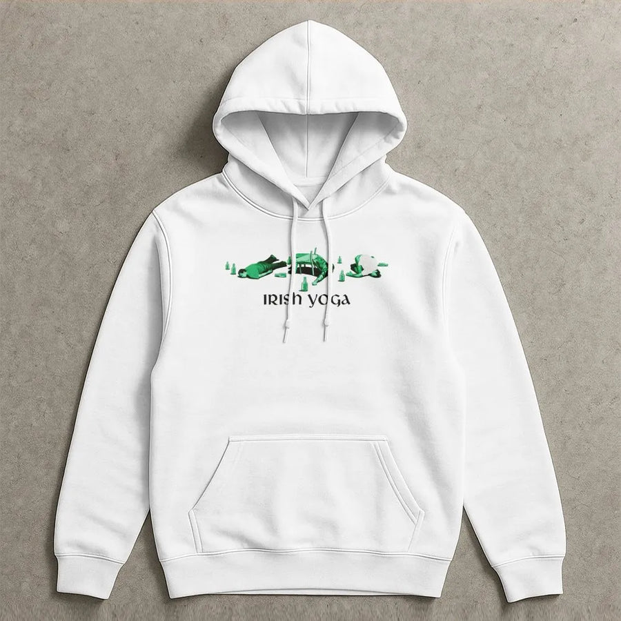 Irish Yoga Hoodie | Funny Drinking St Patrick's Day Graphic | Premium Cotton Blend Unisex Sweatshirt | Humorous Gift For Him Or Her