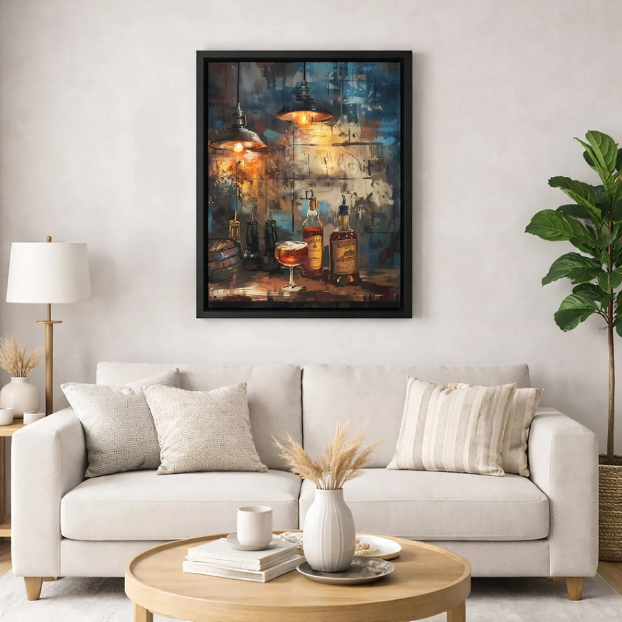 Whiskey Bar Wall Art | Abstract Industrial Decor | Premium 1.25 Inch Canvas | Man Cave Gift for Him