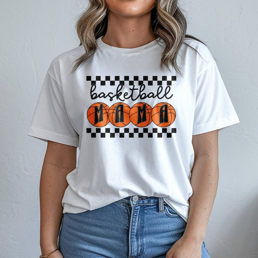 Basketball Mama T-Shirt | Retro Checkerboard Sports Graphic | 100% Cotton Premium Tee | Gift for Basketball Mom, Game Day Outfit